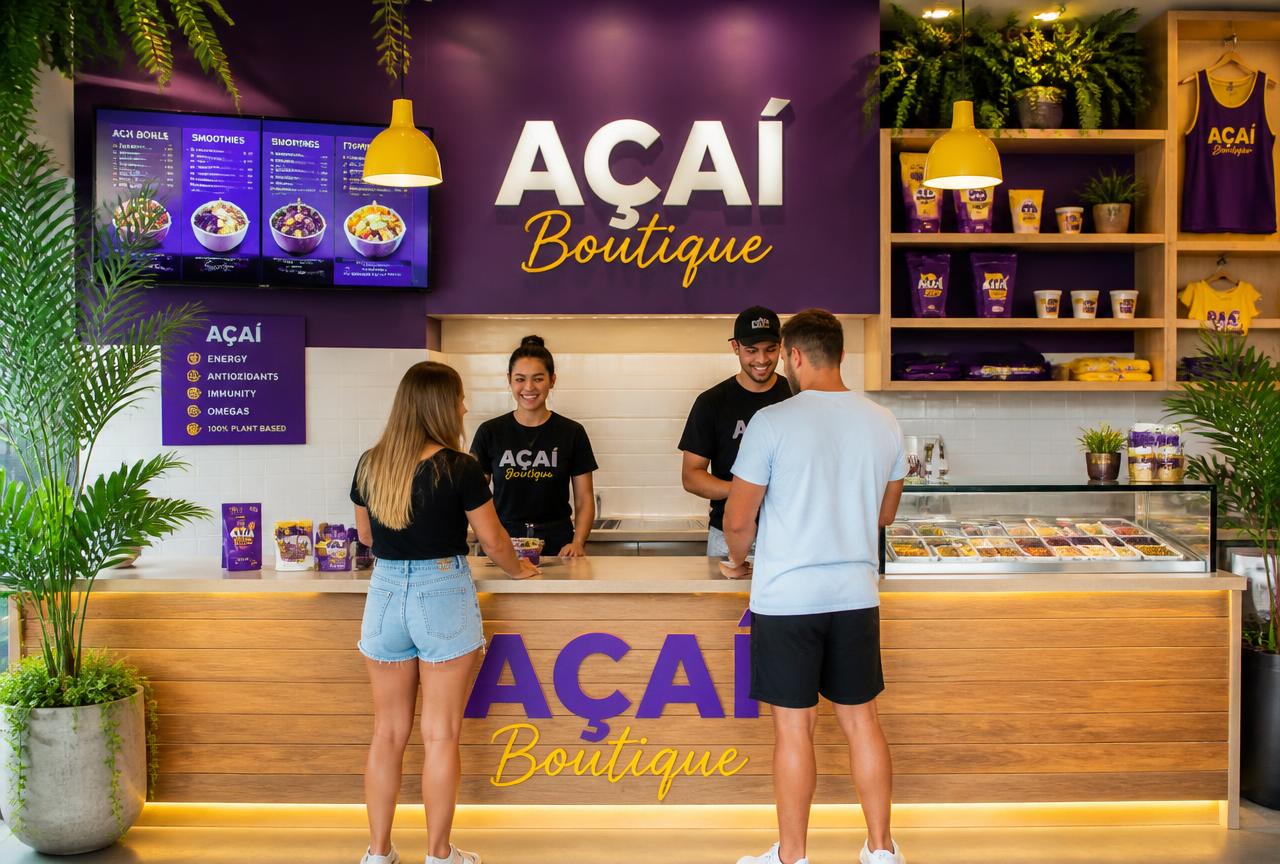 Interior de uma loja franqueada Opa Açaí